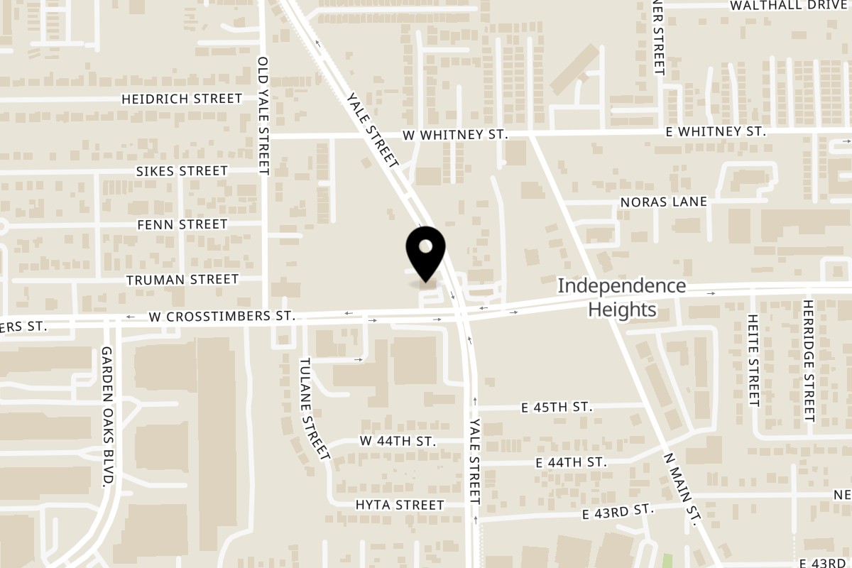 Map showing the location of Barbecue Inn on 116 W Crosstimbers St in Houston